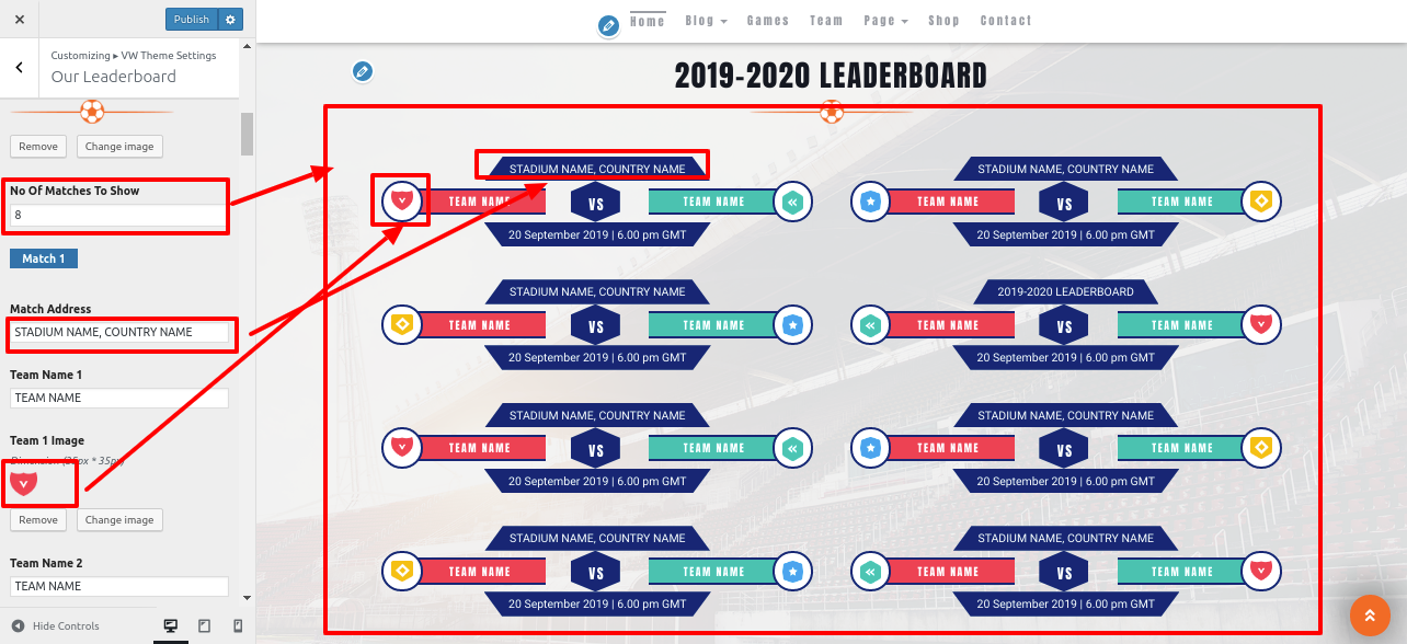 Image showing customizer setting for pricing plans