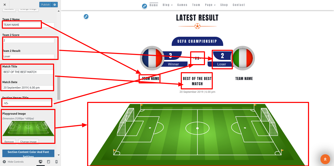 Image showing customizer setting for pricing plans