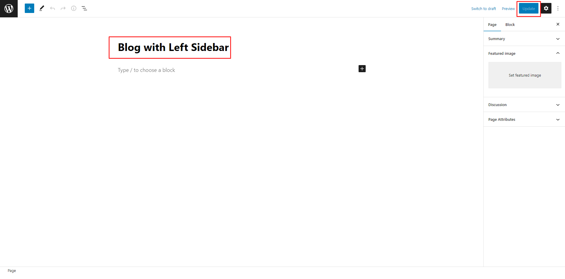 select Blog With Left Sidebar template
